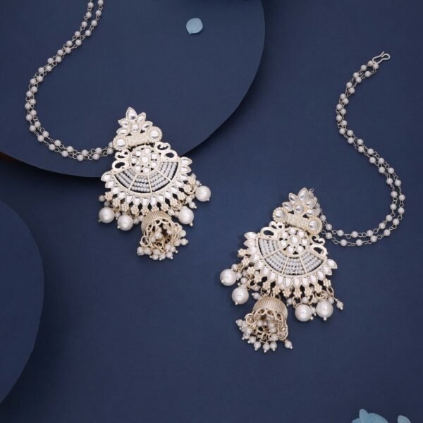 Chic Gold Plated Adorned with kundan and pearl Dangle Earrings