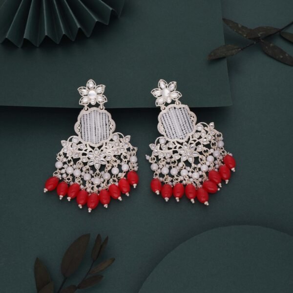 Artisan-Crafted Silver Jhumka Earrings with Pearl and Bead Accents