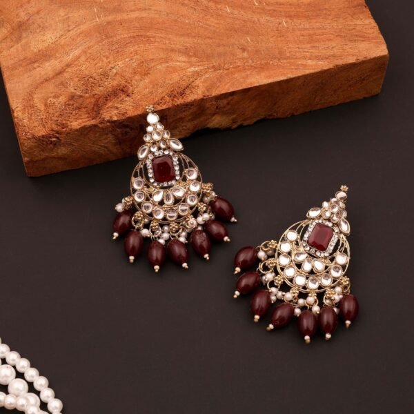 Handcrafted Royal Kundan Stone Studded White Pearl Attach Earring for Women & Girls